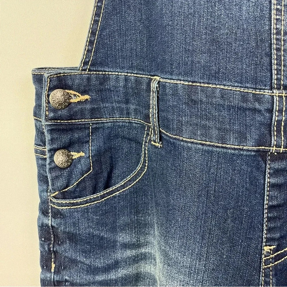 Blue Spice Dark Blue Denim Distressed Straight Leg Overalls 9 - Picture 5 of 5